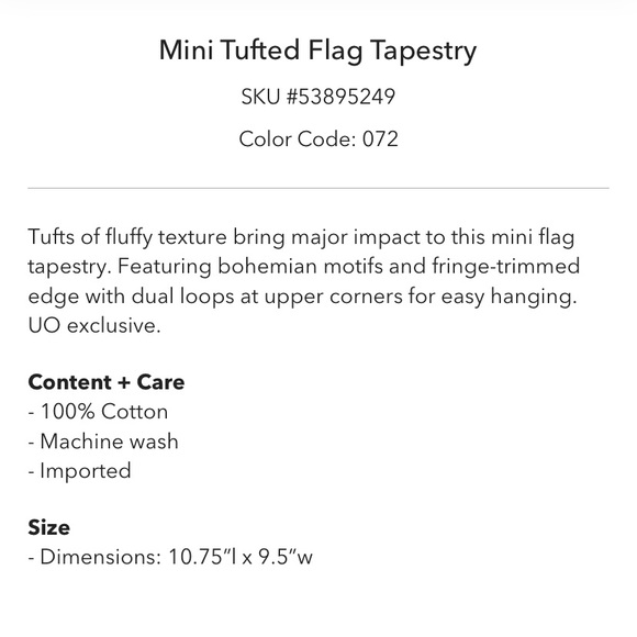 Urban Outfitters Mini tufted flag tapestry - Picture 3 of 3